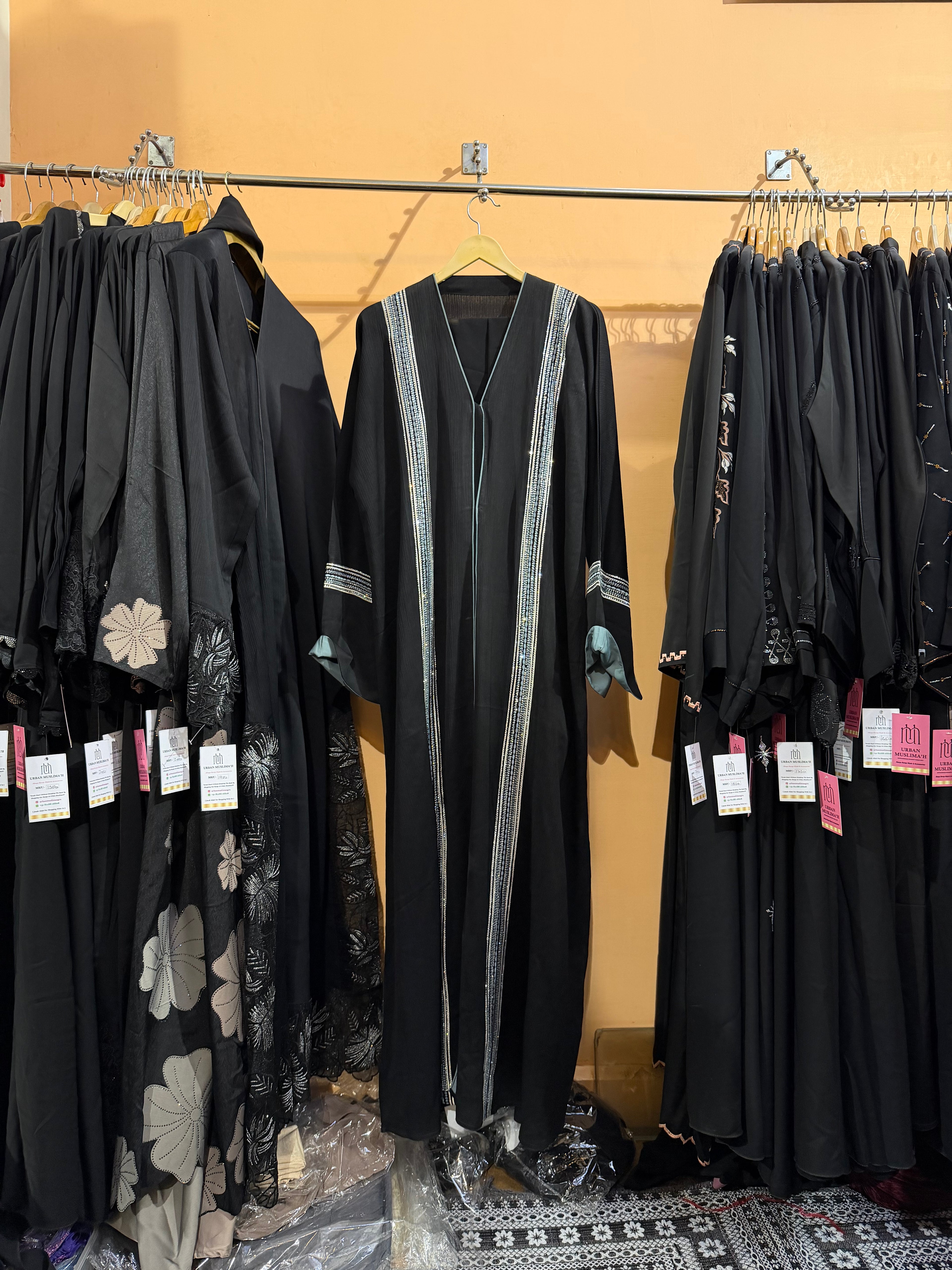 Z Black Embroidery front open Abaya in zoom fabric